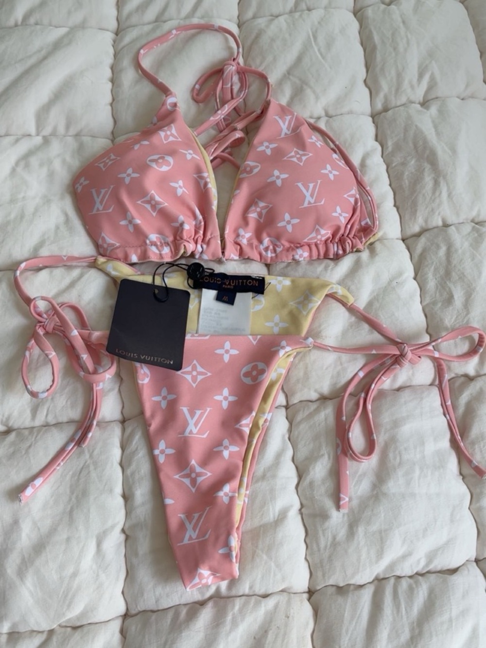 Louis Vuitton Pink & Yellow Reversible Monogram Triangle Bikini